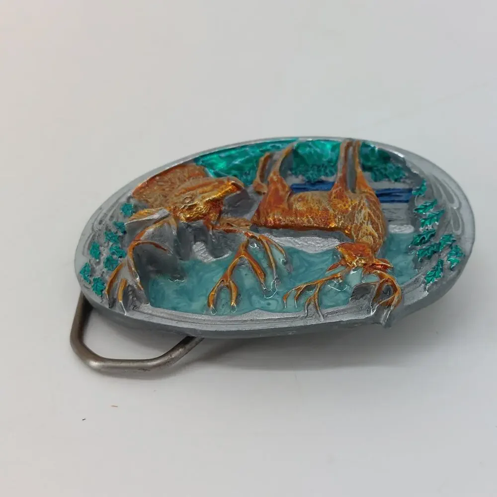 Vtg Hunting Dress Belt Buckle Buck Deer Stag Hunter Mountain
